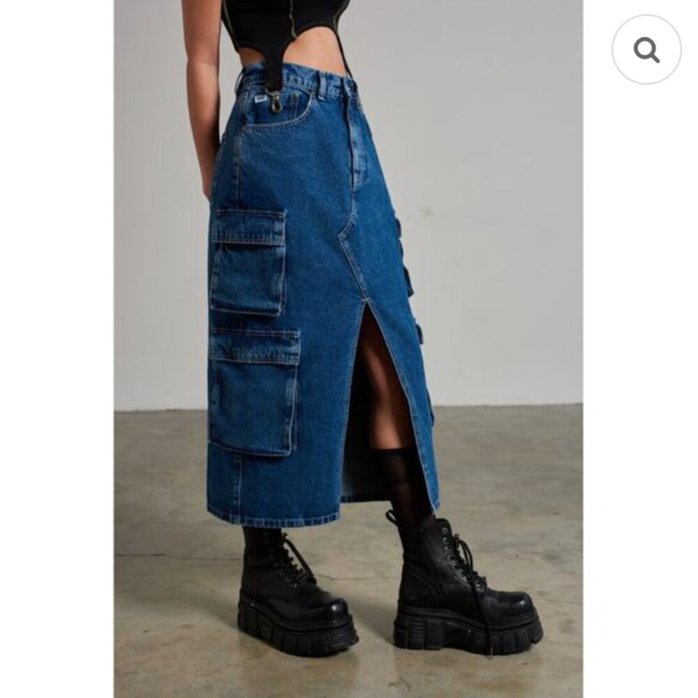 The Ragged Priest Soda Combat Denim heavy duty cotton cargo Skirt size 28